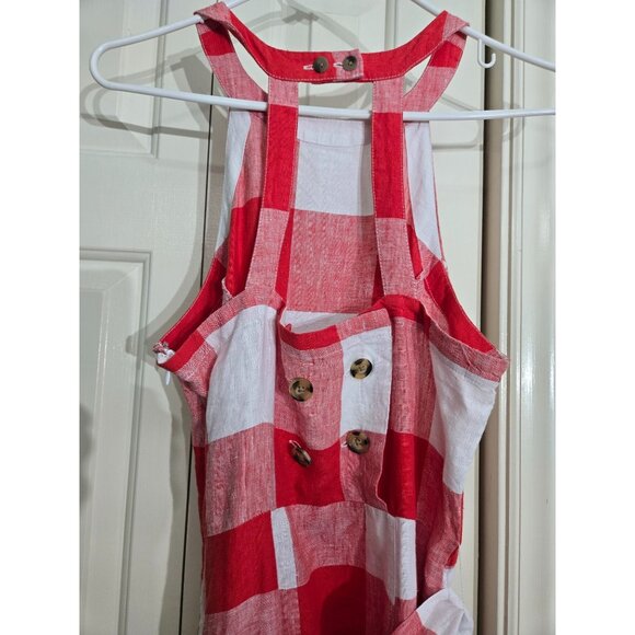 Red/White Gingham Halter Dress W Waist Tie Button Back cottagecore country retro - Picture 2 of 9